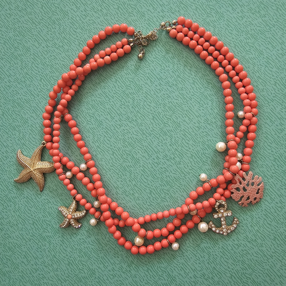 Coral Beaded Necklace with Gold Accents